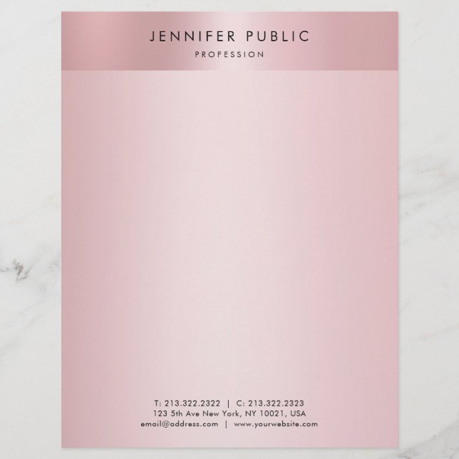 Elegante Rose Gold Moderne Minimalistische Vorlage Briefbogen (Vorderseite)