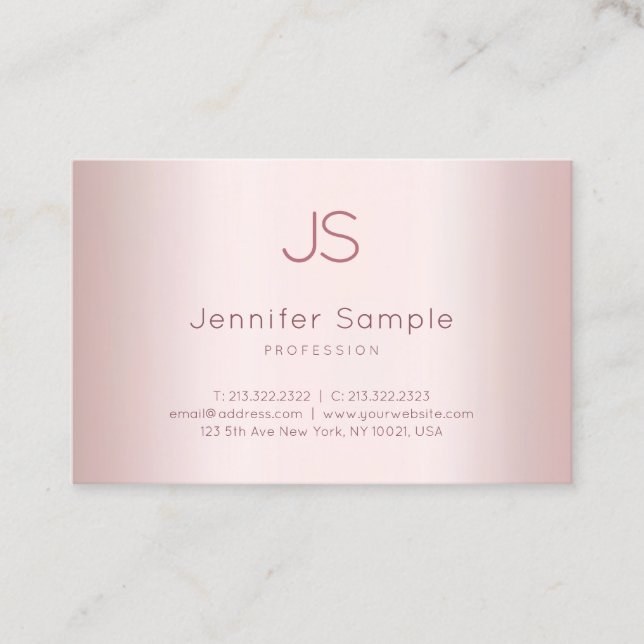 Elegante Rose Gold Moderne Monogram Clean Template Visitenkarte (Vorderseite)