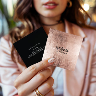 Elegante Rose Gold Moderne Quadratzoll Schwarz Quadratische Visitenkarte