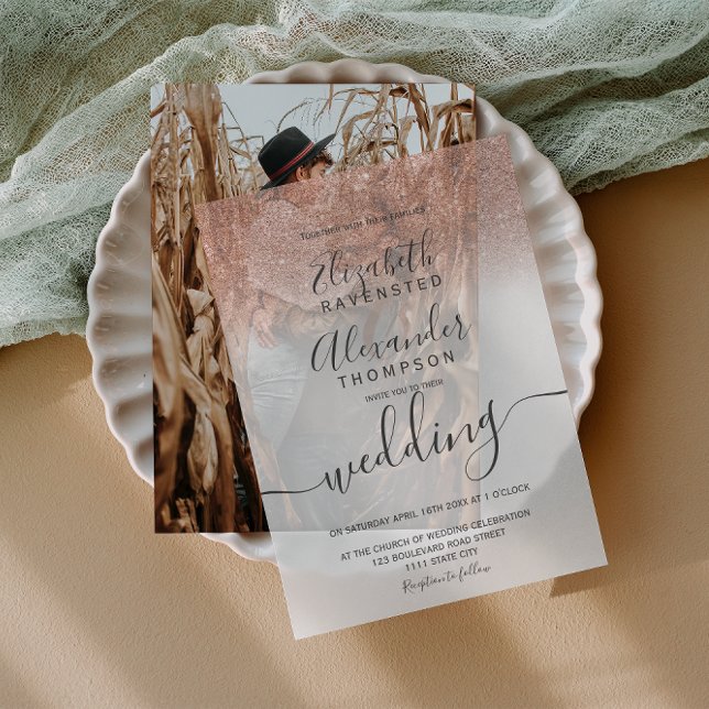 Elegante Rose Gold Moderne schicke Hochzeit (Elegant Rose Gold Modern Chic Wedding Vellum Invitations)