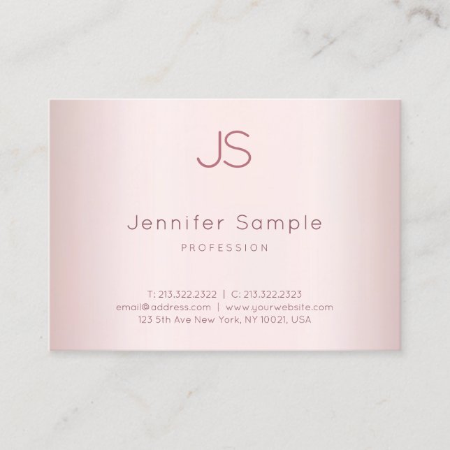 Elegante Rose Gold Modernes Minimalistisches Monog Visitenkarte (Vorderseite)