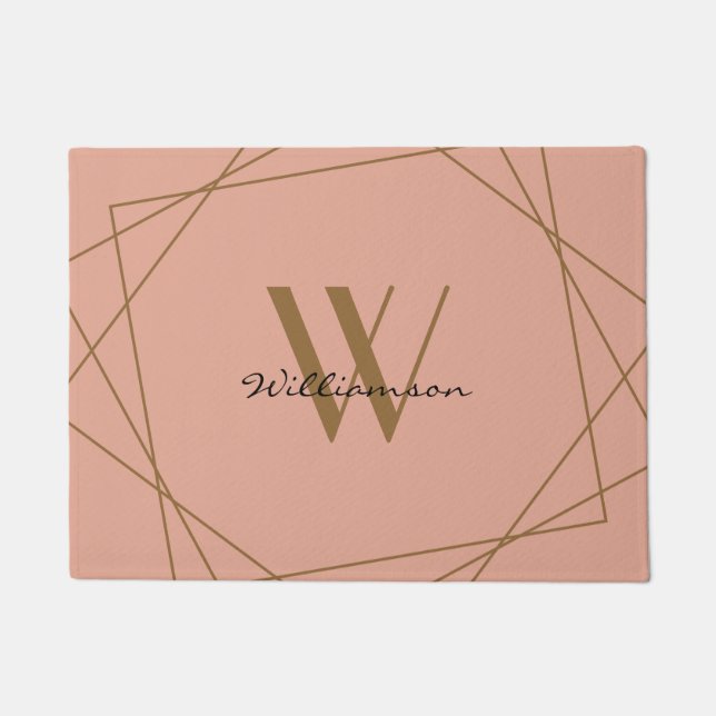 Elegante Rose Gold Monogram Add Name Script Fußmatte (Vorderseite)