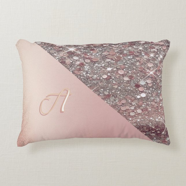 Elegante Rose Gold Monogram Dekokissen (Vorderseite)