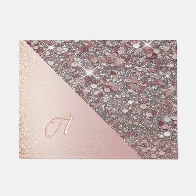 Elegante Rose Gold Monogram Fußmatte (Vorderseite)