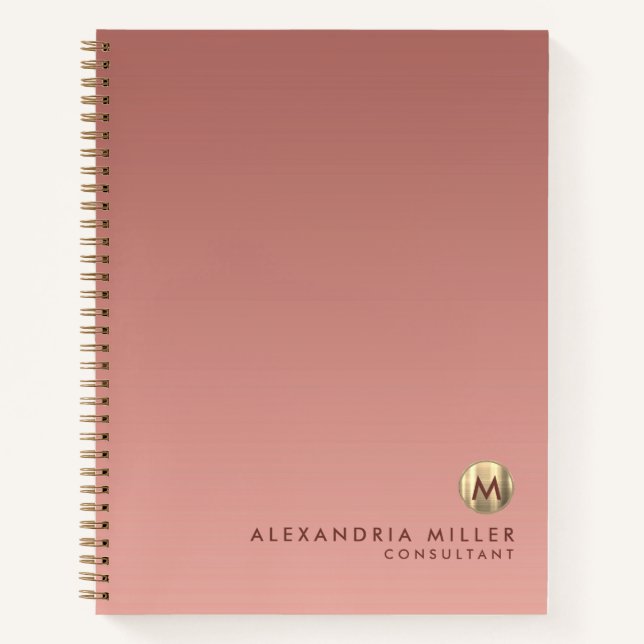 Elegante Rose Gold Monogram Notizbuch (Vorderseite)