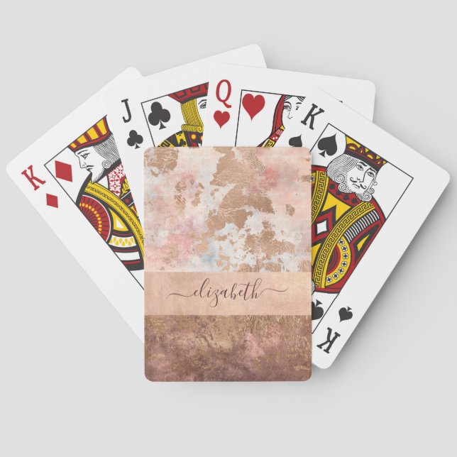 Elegante Rose Gold Monogram Rosa Marmor Spielkarten (Rückseite)