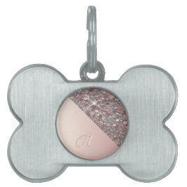 Elegante Rose Gold Monogram Round Pet Tag Tiermarke