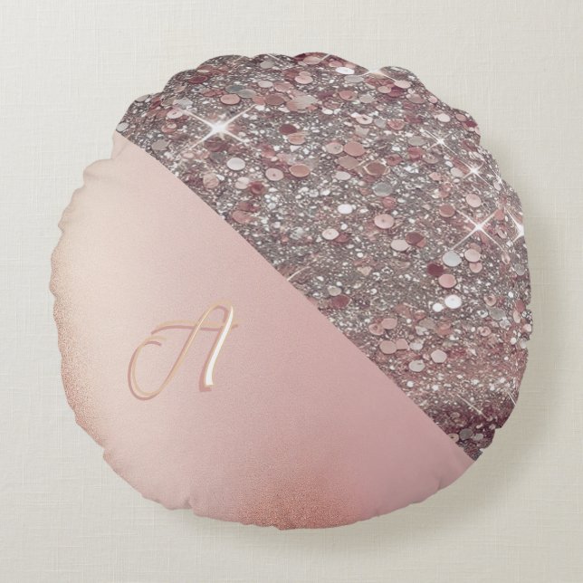 Elegante Rose Gold Monogram Rundes Kissen (Vorderseite)