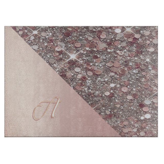 Elegante Rose Gold Monogram Schneidebrett (Vorderseite)