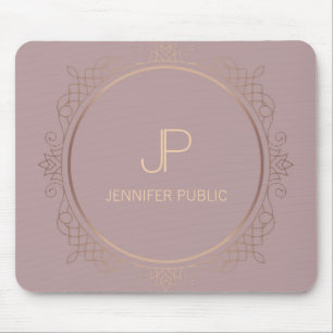 Elegante Rose Gold Monogram Template Moderne Mousepad