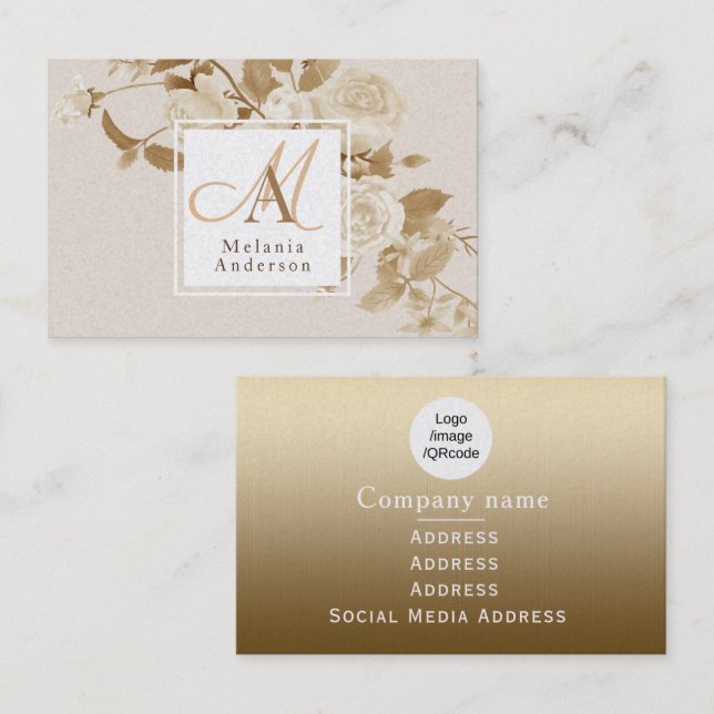 Elegante Rose Gold Monogram Visitenkarte (Vorne/Hinten)