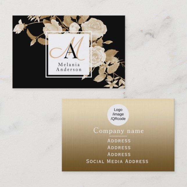 Elegante Rose Gold Monogram Visitenkarte (Vorne/Hinten)