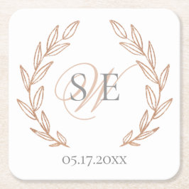 Elegante Rose Gold Monogram Wedding Rechteckiger Pappuntersetzer