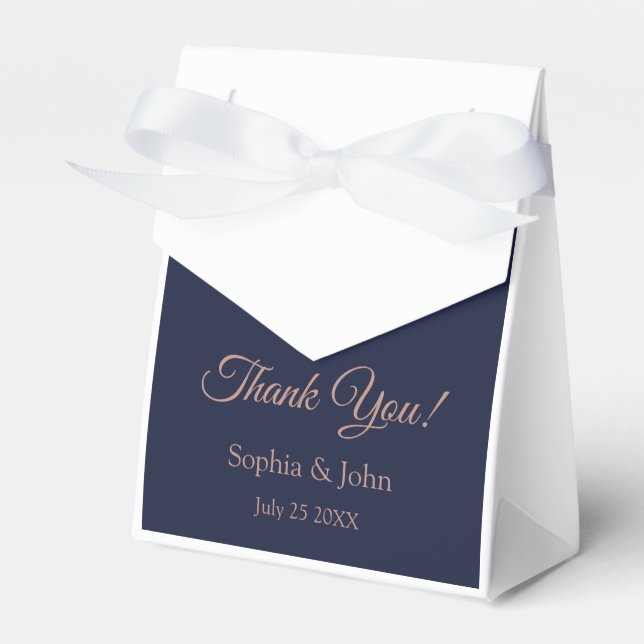 Elegante Rose Gold Navy Blue Gastgeschenk Hochzeit Geschenkschachtel (Vorderseite)