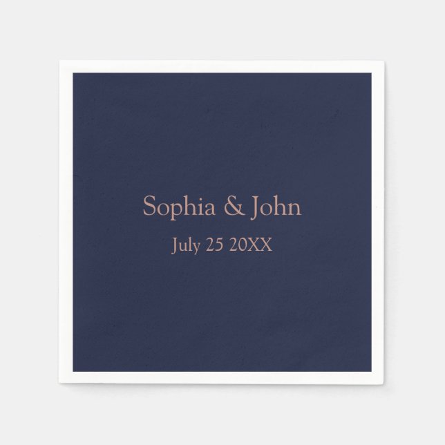 Elegante Rose Gold Navy Blue Wedding Paper Napkin Serviette (Vorderseite)