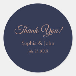 Elegante Rose Gold Navy Blue Wedding Vielen Dank Runder Aufkleber