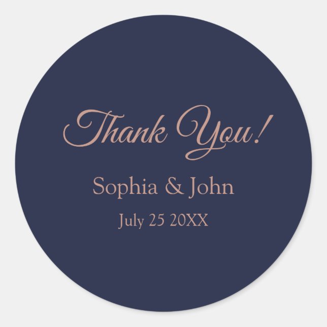 Elegante Rose Gold Navy Blue Wedding Vielen Dank Runder Aufkleber (Vorderseite)