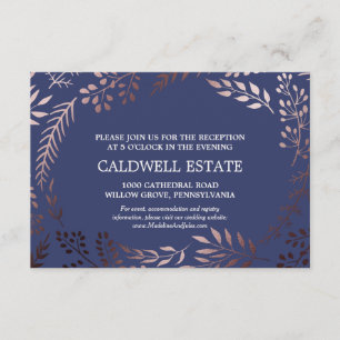 Elegante Rose Gold & Navy Hochzeitsempfangskarte Begleitkarte