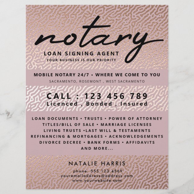 Elegante Rose Gold Notary Loan Agent Flyer (Vorne)