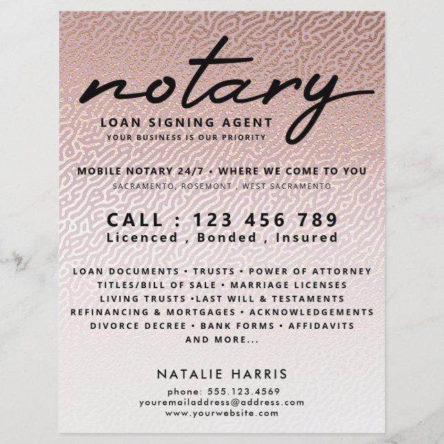 Elegante Rose Gold Notary Loan Agent Flyer (Vorne)