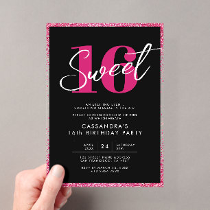 Elegante Rose Gold Pink & Black Sweet 16 Geburtsta Acryleinladungen