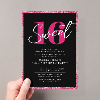 Elegante Rose Gold Pink & Black Sweet 16 Geburtsta Acryleinladungen