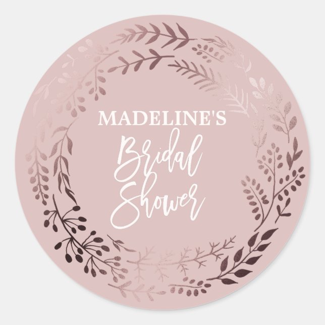 Elegante Rose Gold Pink Brautparty Gefallen Aufkle Runder Aufkleber (Vorderseite)