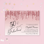 Elegante Rose Gold Pink Glitzer 50. Geburtstagspar Einladung<br><div class="desc">Elegante und schicke 50. Geburtstagsfeier mit "50 & Fabulous" geschrieben in stilvollem Kalligraphieskript auf einem rosa ombre Hintergrund,  mit Rosa und Rose Gold Imitate Glitzer tropfen von oben.</div>