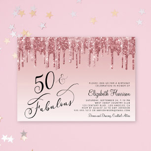 Elegante Rose Gold Pink Glitzer 50. Geburtstagspar Einladung
