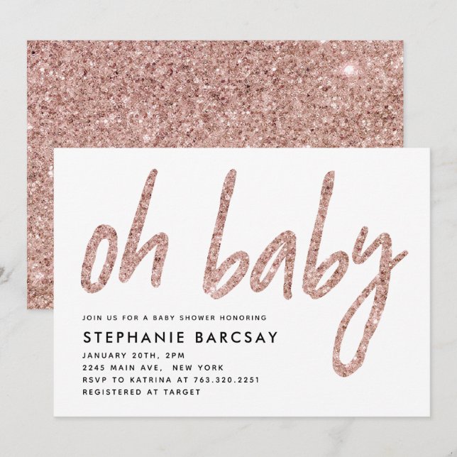 Elegante Rose Gold Pink Glitzer Kinderdusche Einladung (Vorne/Hinten)