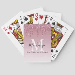 Elegante Rose Gold Pink Glitzer Monogram Name Spielkarten