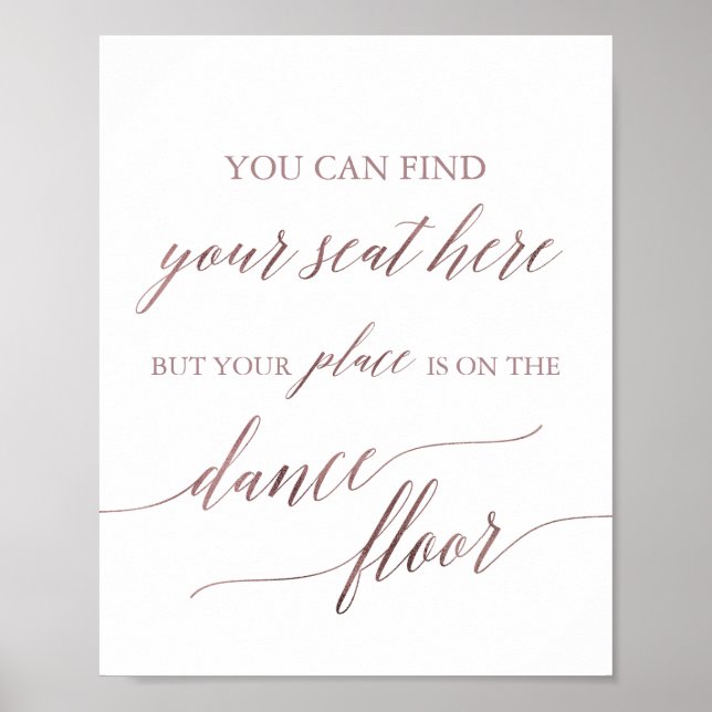 Elegante Rose Gold Platzkarte Tanzfläche Poster (Vorne)