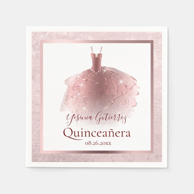 Elegante Rose Gold Quinceñera Kleid Serviette (Vorderseite)
