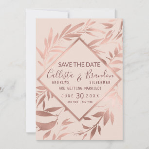 Elegante Rose Gold Rosa Blätter Save The Date