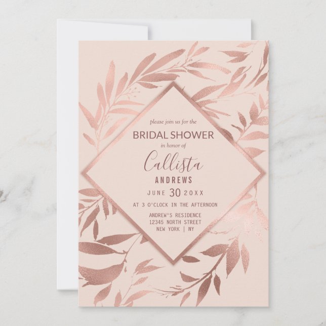 Elegante Rose Gold Rosa Blütenblätter Brautparty Einladung (Vorderseite)