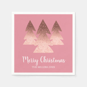 Elegante Rose Gold & Rosa Frohe Weihnachtsbaum Serviette
