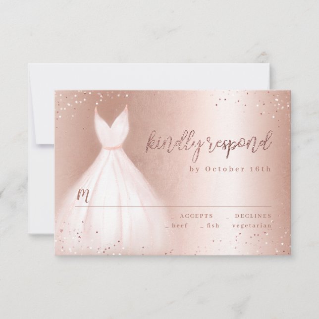 Elegante Rose Gold rosa Kleid Quinceañera UAWG RSVP Karte (Vorderseite)