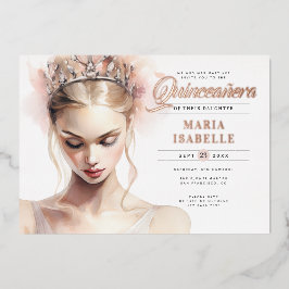 Elegante Rose Gold Rosa Quinceanera Party Folieneinladung
