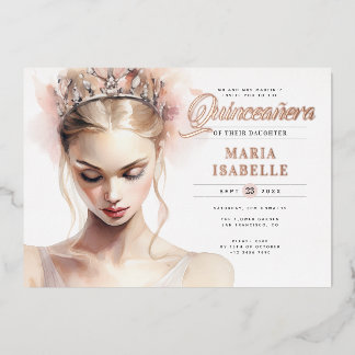 Elegante Rose Gold Rosa Quinceanera Party Folieneinladung