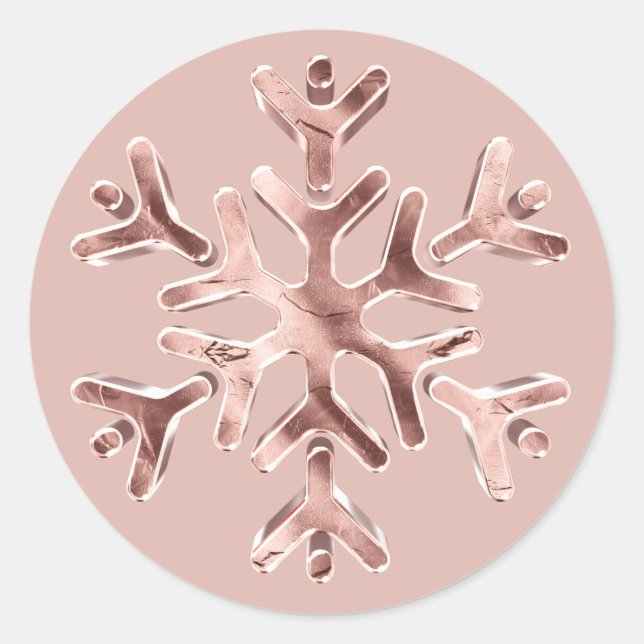 Elegante Rose Gold Rosa Schneeflocken Weihnachten Runder Aufkleber (Vorderseite)