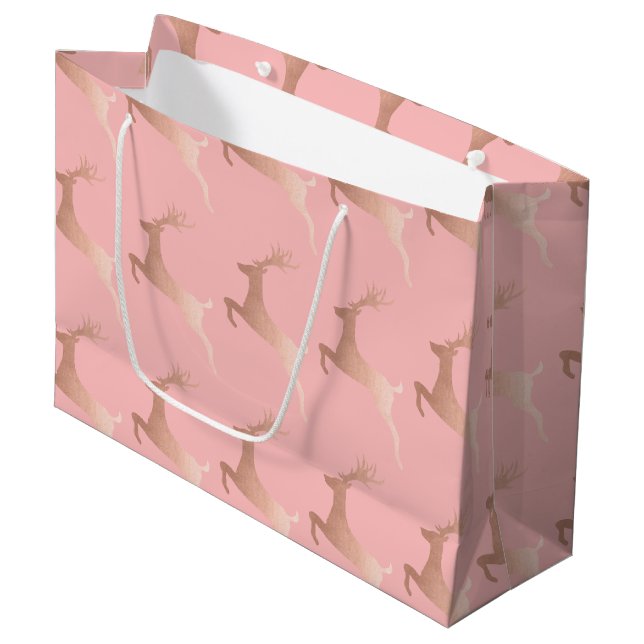 Elegante Rose Gold Rosa Weihnachtsbaummuster Große Geschenktüte (Vorderseite Schrägansicht)