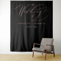 Elegante Rose Gold Script Calligraphy Black Weddin