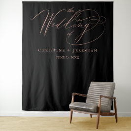 Elegante Rose Gold Script Calligraphy Black Weddin Wandteppich