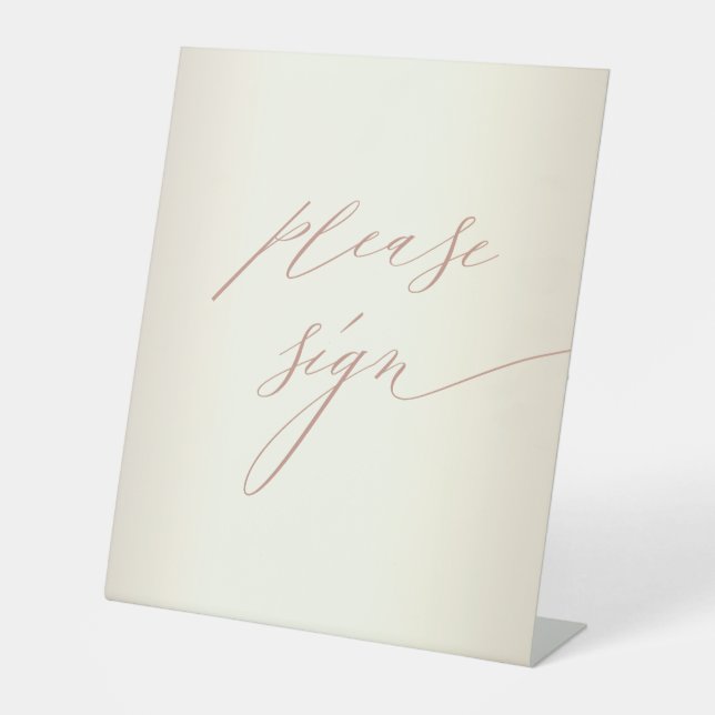 Elegante Rose Gold Script Champagne Wedding Guest Sockelschild (Vorderseite)