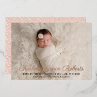 Elegante Rose Gold Script Foto Geburtsankündigung