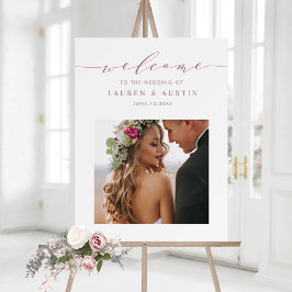 Elegante Rose Gold Script Foto Hochzeit Willkommen Poster