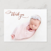 Elegante Rose Gold Script New Baby Foto Vielen Dan