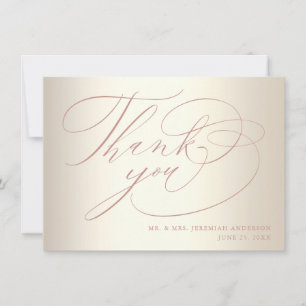 Elegante Rose Gold Script Shiny Champagne Wedding Dankeskarte