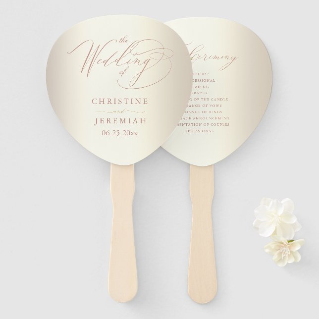 Elegante Rose Gold Script Shiny Champagne Wedding Fächer (Vorne und Hinten)