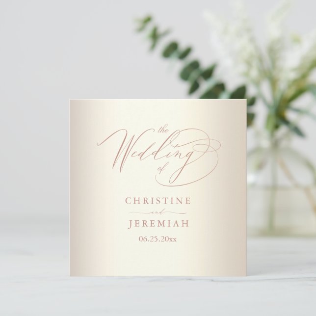 Elegante Rose Gold Script Shiny Champagne Wedding Programm (Stehend Vorderseite)